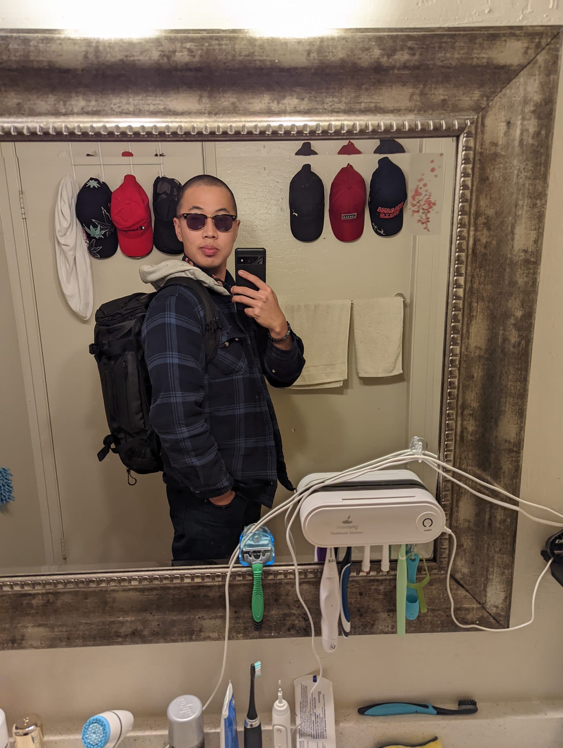 One bag. About to leave somewhere.